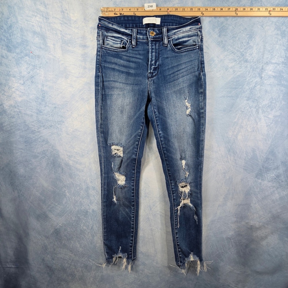 Vervet Blue Distressed Skinny Jeans Womens 26 Medium Wash Raw Hem VT658